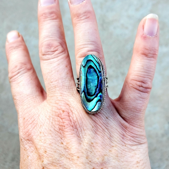 New Oversized Abalone Shell 925 Silver Statement Ring. - Picture 9 of 12